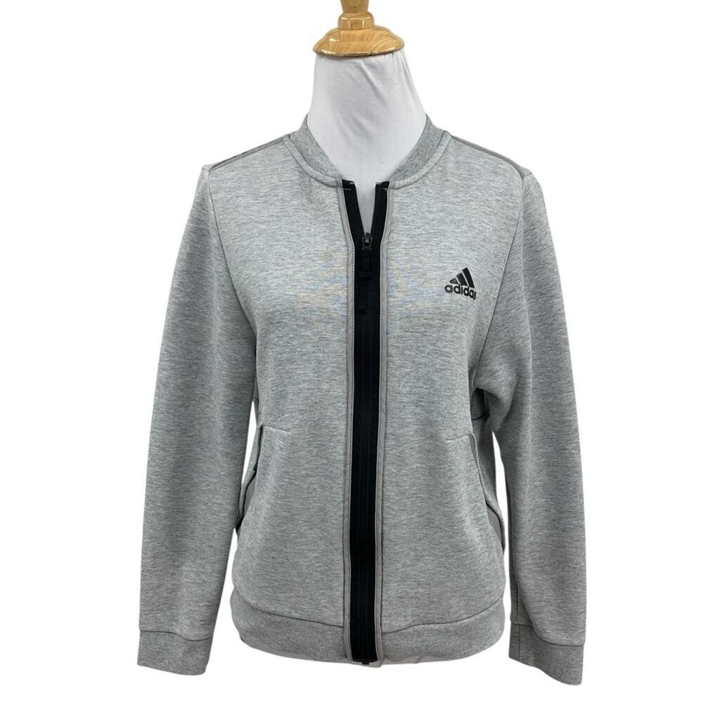 Adidas Jacket Womens M Medium Gray Black ID Bomber Full Zip Heathered Reflective